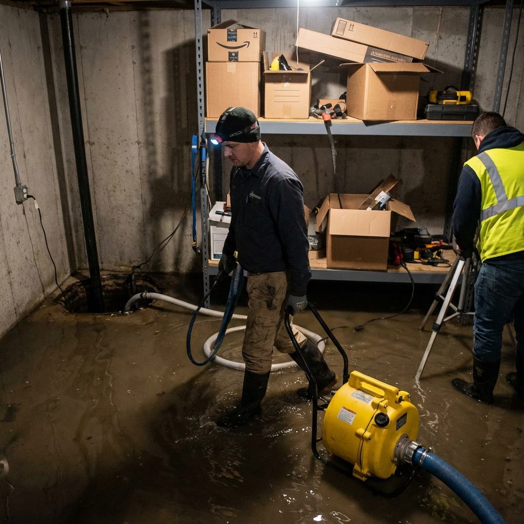 Sump pump installation in a basement